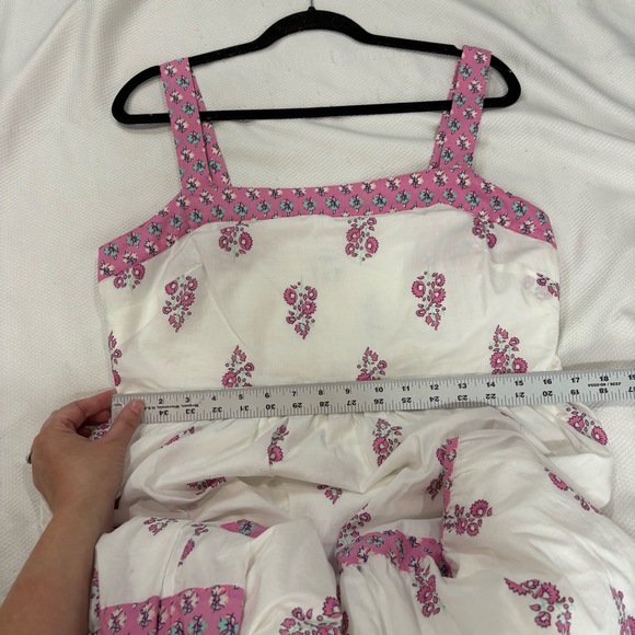 J.Crew Maxi Dress Womens 12 White Pink Floral Tiered Smocked‎ Wide Straps - Picture 5 of 10